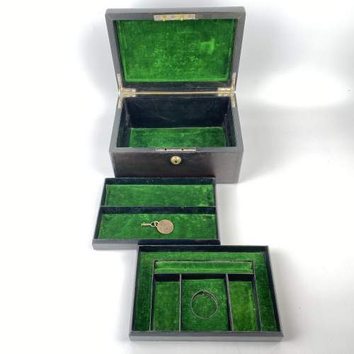 Victorian Black Leather Jewellery Box with Key image-3