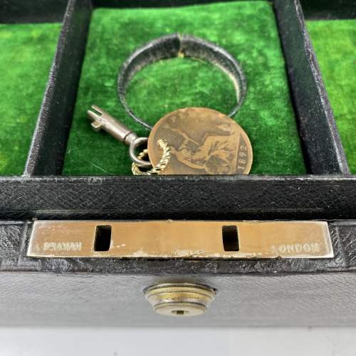 Victorian Black Leather Jewellery Box with Key image-4