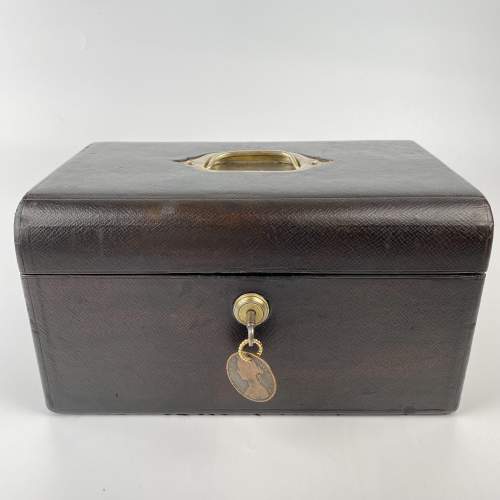Victorian Black Leather Jewellery Box with Key image-6