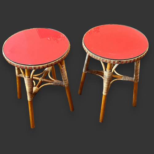 Pair of Mid 20th Century Cane Tables with Formica Tops image-1