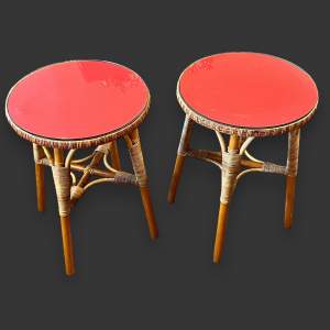 Pair of Mid 20th Century Cane Tables with Formica Tops