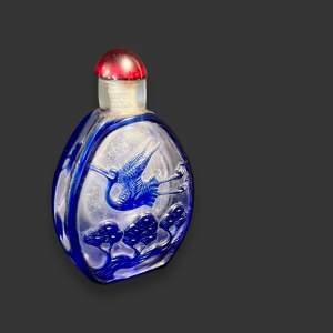 Vintage Chinese Peking Glass Blue Glass Snuff Bottle