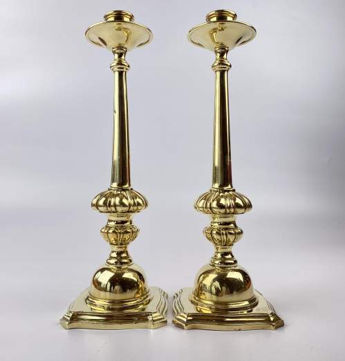 Pair of Tall Heavy Brass Candlesticks image-1