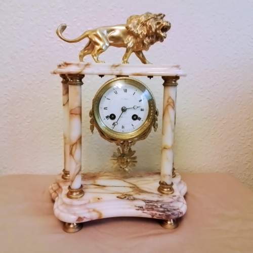 French White Marble and Bronze Three Piece Clock Garniture image-2