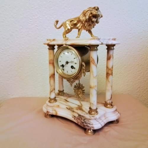 French White Marble and Bronze Three Piece Clock Garniture image-5
