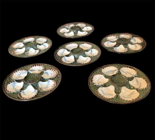 A Set of Six French Longchamp Majolica Oyster dishes Mid -century image-1