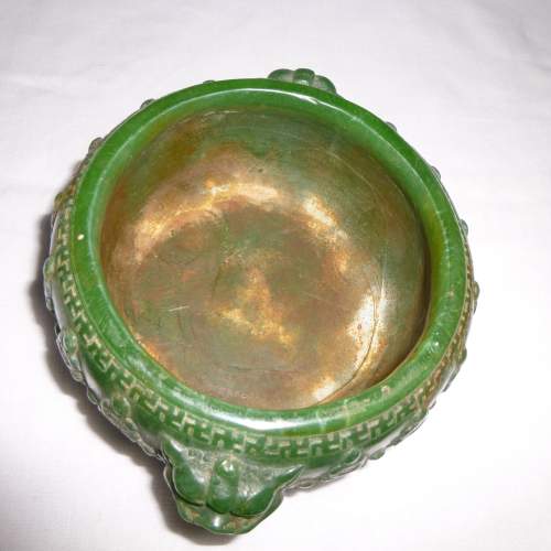 Archaic Green Jade Bowl with Carved Buddha and Temple Lion Handle image-2