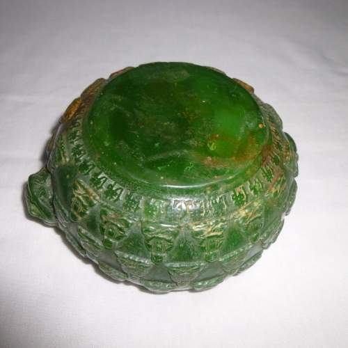Archaic Green Jade Bowl with Carved Buddha and Temple Lion Handle image-3