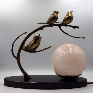 Art Deco Original 1930s Bronze Bird & Marble Table Lamp