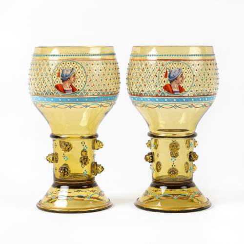 A Pair of Early 20th Century Large Green Glass Goblets image-1