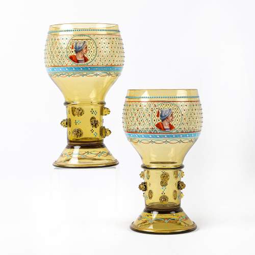 A Pair of Early 20th Century Large Green Glass Goblets image-2