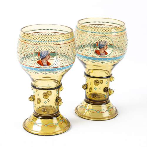 A Pair of Early 20th Century Large Green Glass Goblets image-3