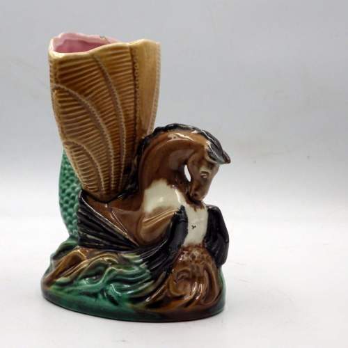 Majolica 19th Century English Pottery Hippocampus Sea Horse Vase image-1