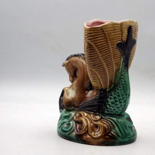 Majolica 19th Century English Pottery Hippocampus Sea Horse Vase image-4