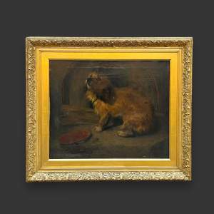 19th Century Large Oil on Canvas of a Terrier by Edward Hayes