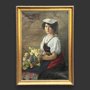19th Century School Oil on Canvas Portrait of a Woman