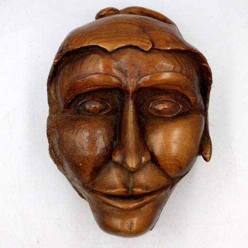 Antique 19th Century Carved Pine Jester Face Wall Mask image-1