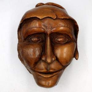 Antique 19th Century Carved Pine Jester Face Wall Mask
