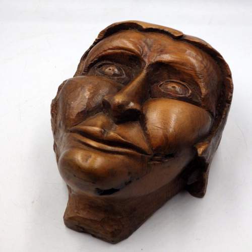 Antique 19th Century Carved Pine Jester Face Wall Mask image-2