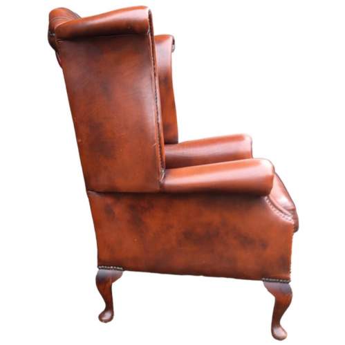Chesterfield Queen Anne Style Wingback Tanned Leather Armchair image-3