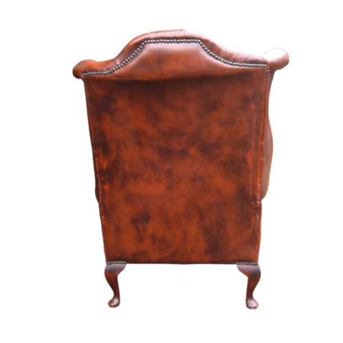 Chesterfield Queen Anne Style Wingback Tanned Leather Armchair image-4