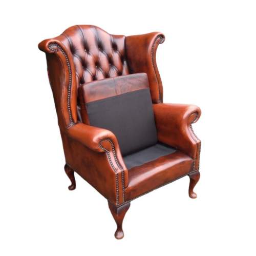 Chesterfield Queen Anne Style Wingback Tanned Leather Armchair image-5