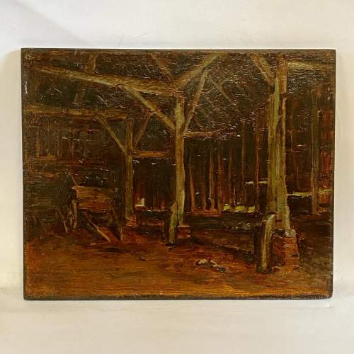 Oil Painting on Board of a Barn Scene image-1