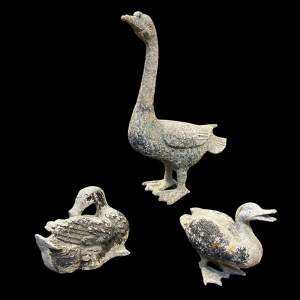 Collection of Three Patinated Alloy Ducks and Goose