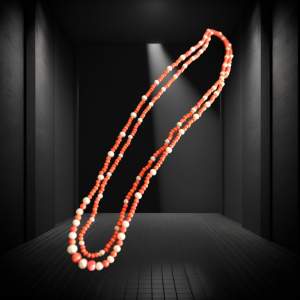 Retro Extra Long Coral & Faux Pearl Necklace