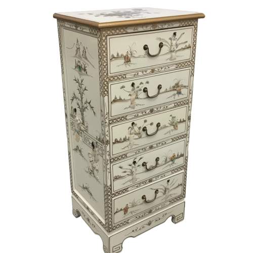 Chinese White Lacquered Mother of Pearl and Gold Armoire image-1