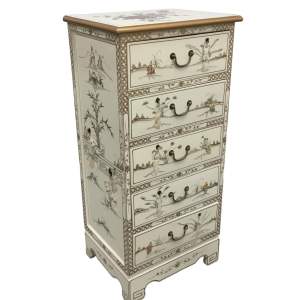 Chinese White Lacquered Mother of Pearl and Gold Armoire
