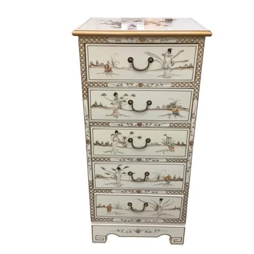 Chinese White Lacquered Mother of Pearl and Gold Armoire image-2
