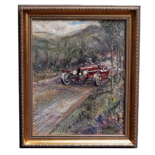 Aston Martin Ulster Original Oil on Canvas Painting - Racing Car image-1