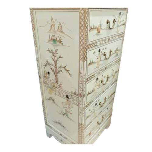 Chinese White Lacquered Mother of Pearl and Gold Armoire image-5