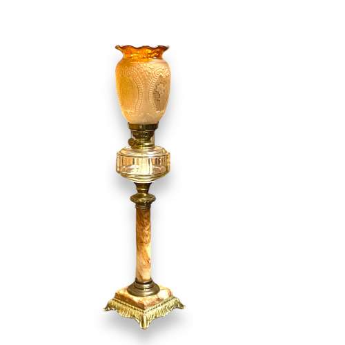 Victorian Decorative Onyx and Brass Oil Lamp image-1