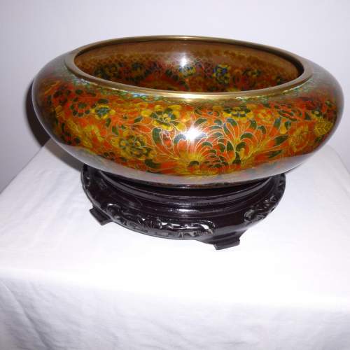 Very Large Chinese Cloisonne Bowl and Stand image-1
