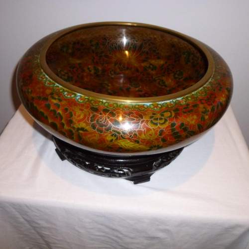 Very Large Chinese Cloisonne Bowl and Stand image-5