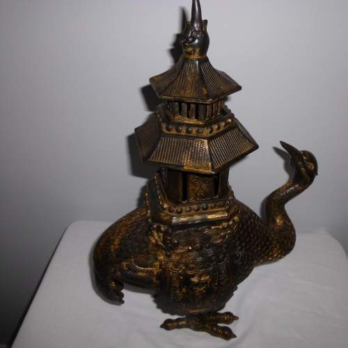 An Unusual Large Chinese Bronze Censer in the form of a Bird image-1