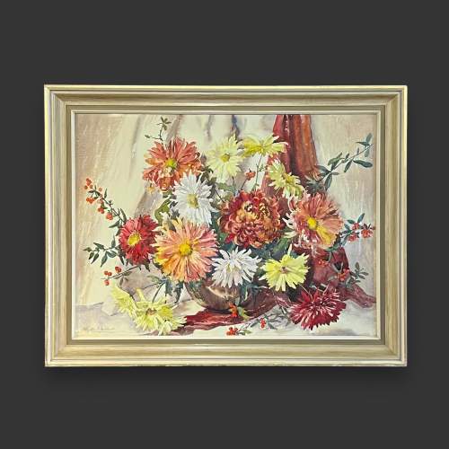 20th Century Signed Watercolour Study of Mixed Chrysanthemums image-1