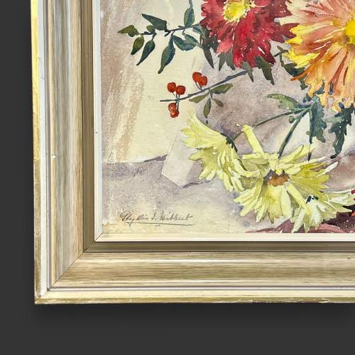 20th Century Signed Watercolour Study of Mixed Chrysanthemums image-5