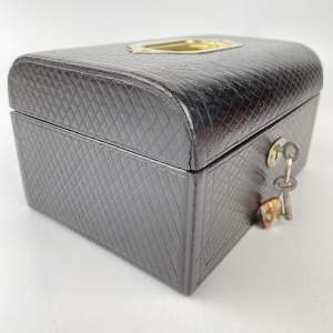 Black Crosshatched Leather Jewellery Box - 2 Keys