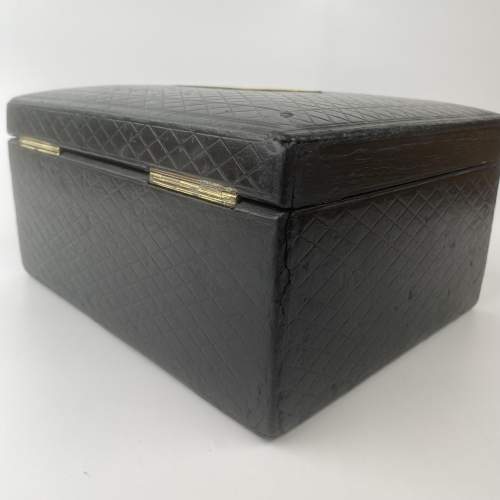 Victorian Black Leather Jewellery Box, Bramah Lock and 2 Keys image-5