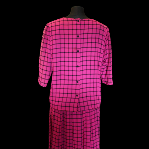 Caroline Charles OBE 1980s Pink Check Silk 2 Piece Outfit + Belt image-4
