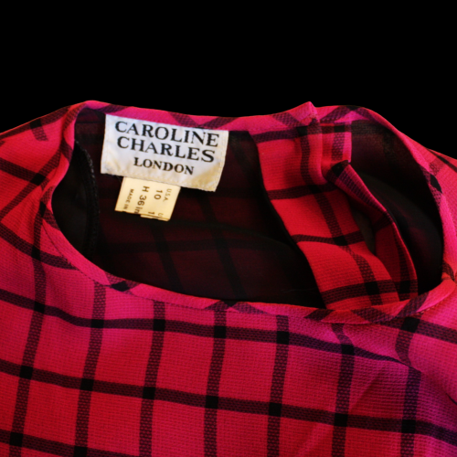 Caroline Charles OBE 1980s Pink Check Silk 2 Piece Outfit + Belt image-5