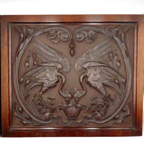 Antique 19th Century Carved Griffins Walnut Panel image-1