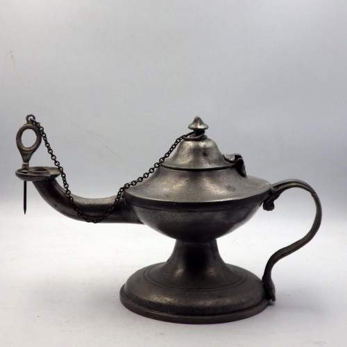 Antique Early 19th Century Pewter Whale Oil Lamp image-1