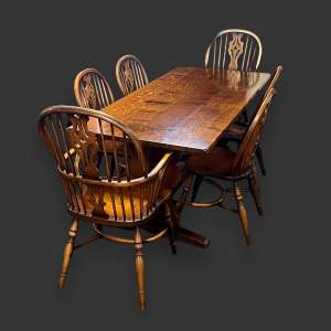 Aged Oak Refectory Table and Six Chairs