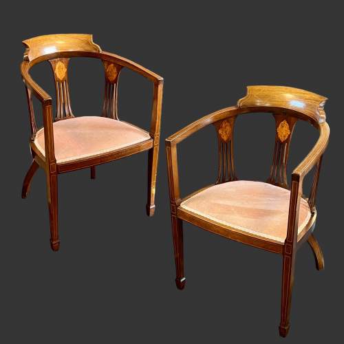 Pair of Edwardian Inlaid Mahogany Chairs image-1