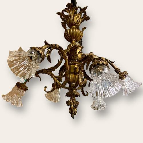 20th Century French Bronze Six Branch Ceiling Light image-1