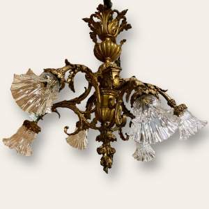 20th Century French Bronze Six Branch Ceiling Light